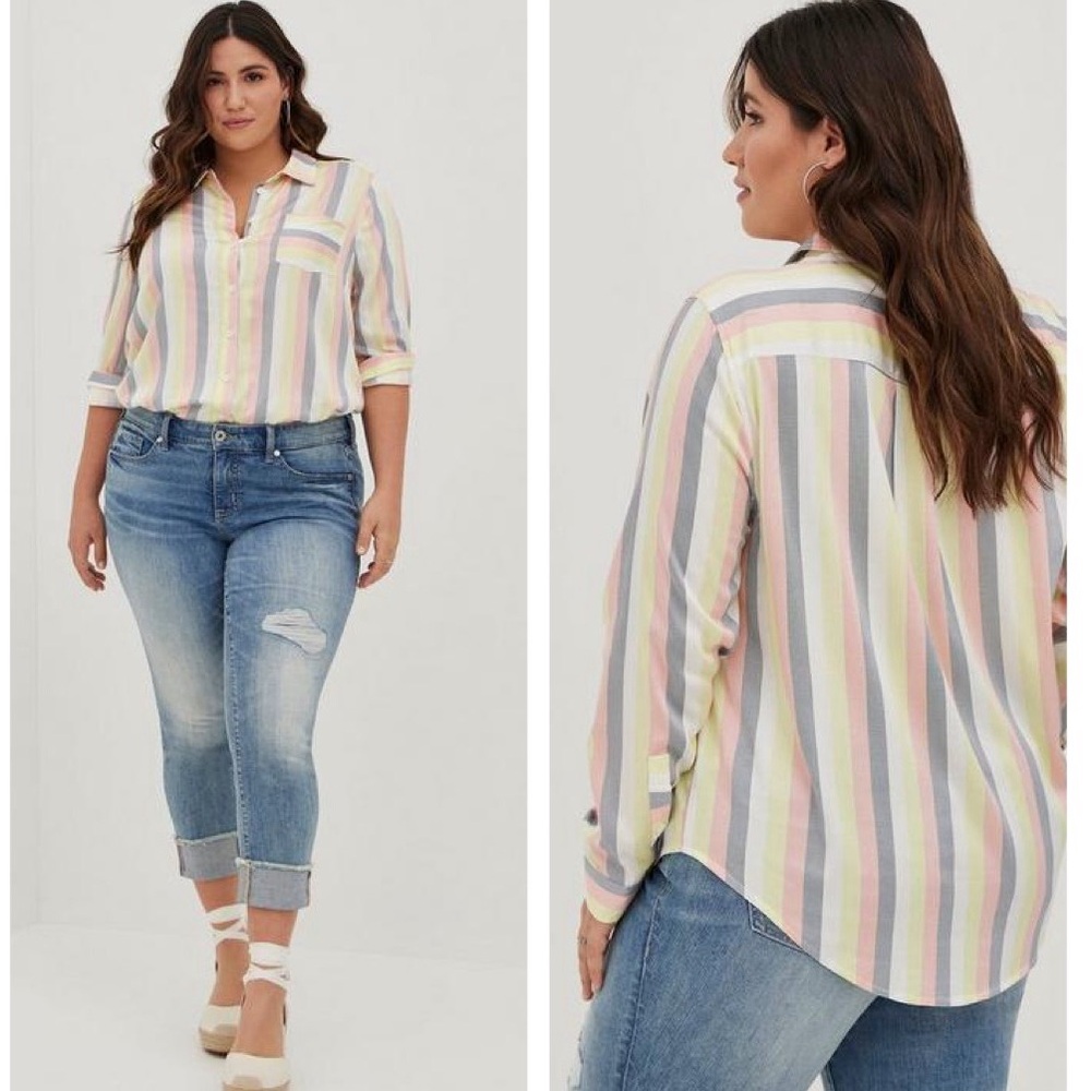 Torrid multicolor striped button down shirt